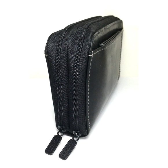 Buxton Black Leather Multicompartment Zip Clutch Wallet - Picture 6 of 12